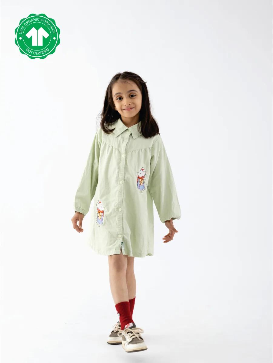 Girls Organic Corduroy Mouse Shirt Dress