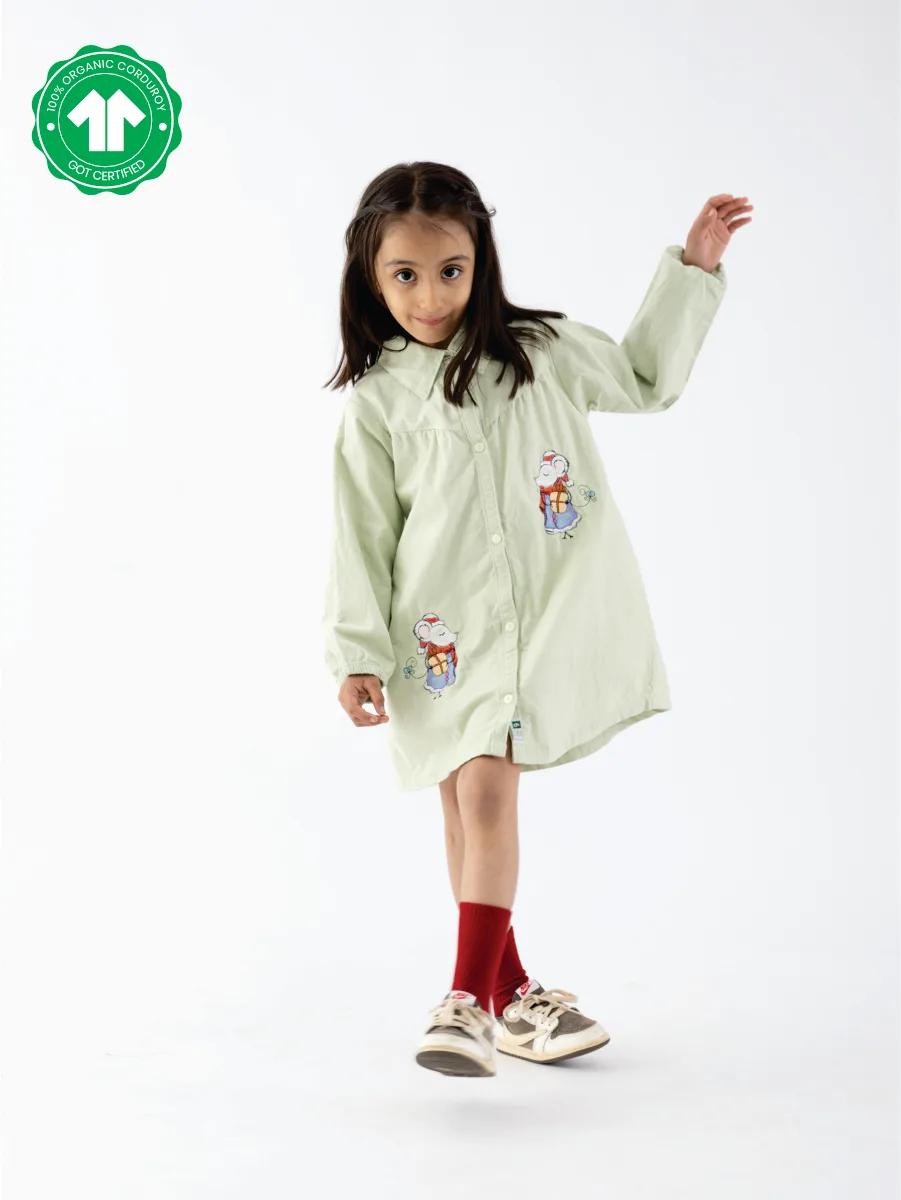 Girls Organic Corduroy Mouse Shirt Dress, view 4 of 10