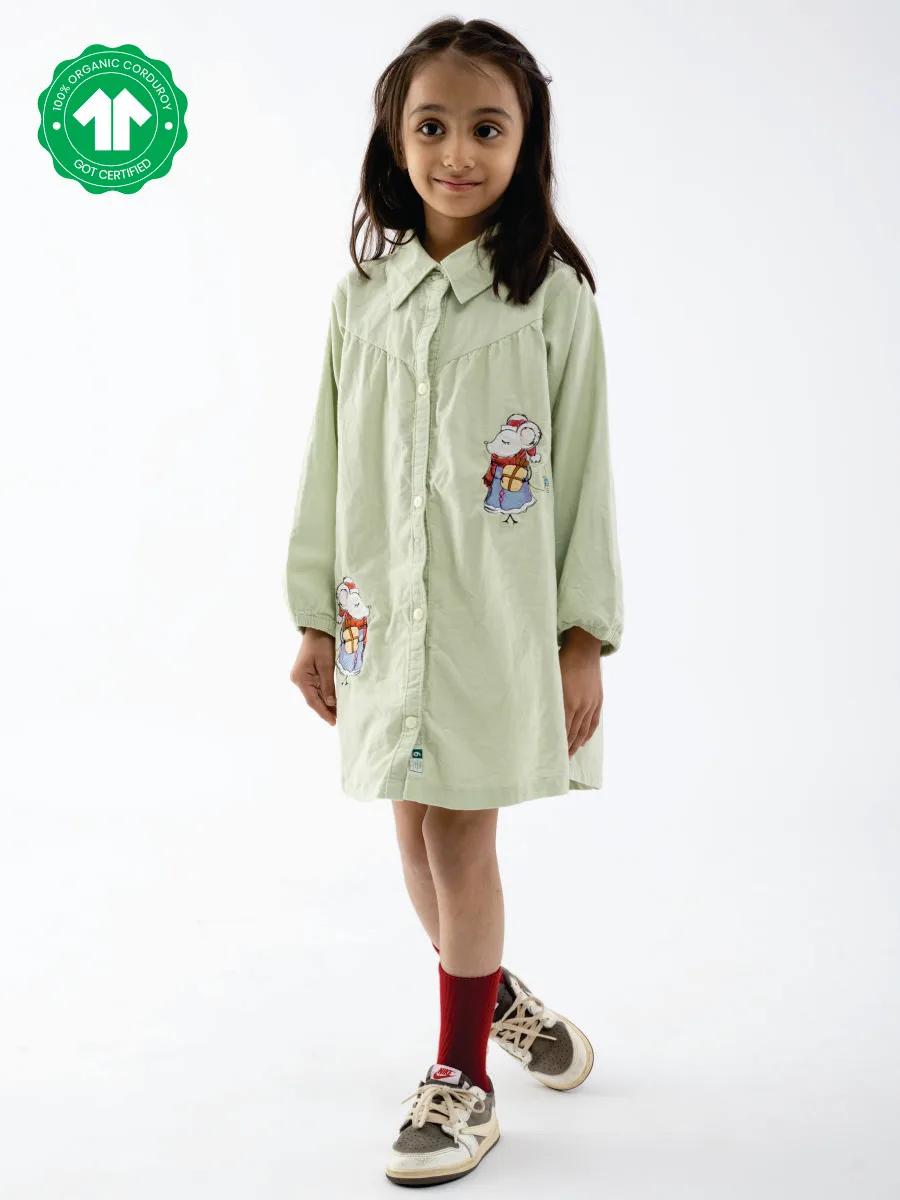 Girls Organic Corduroy Mouse Shirt Dress, view 6 of 10