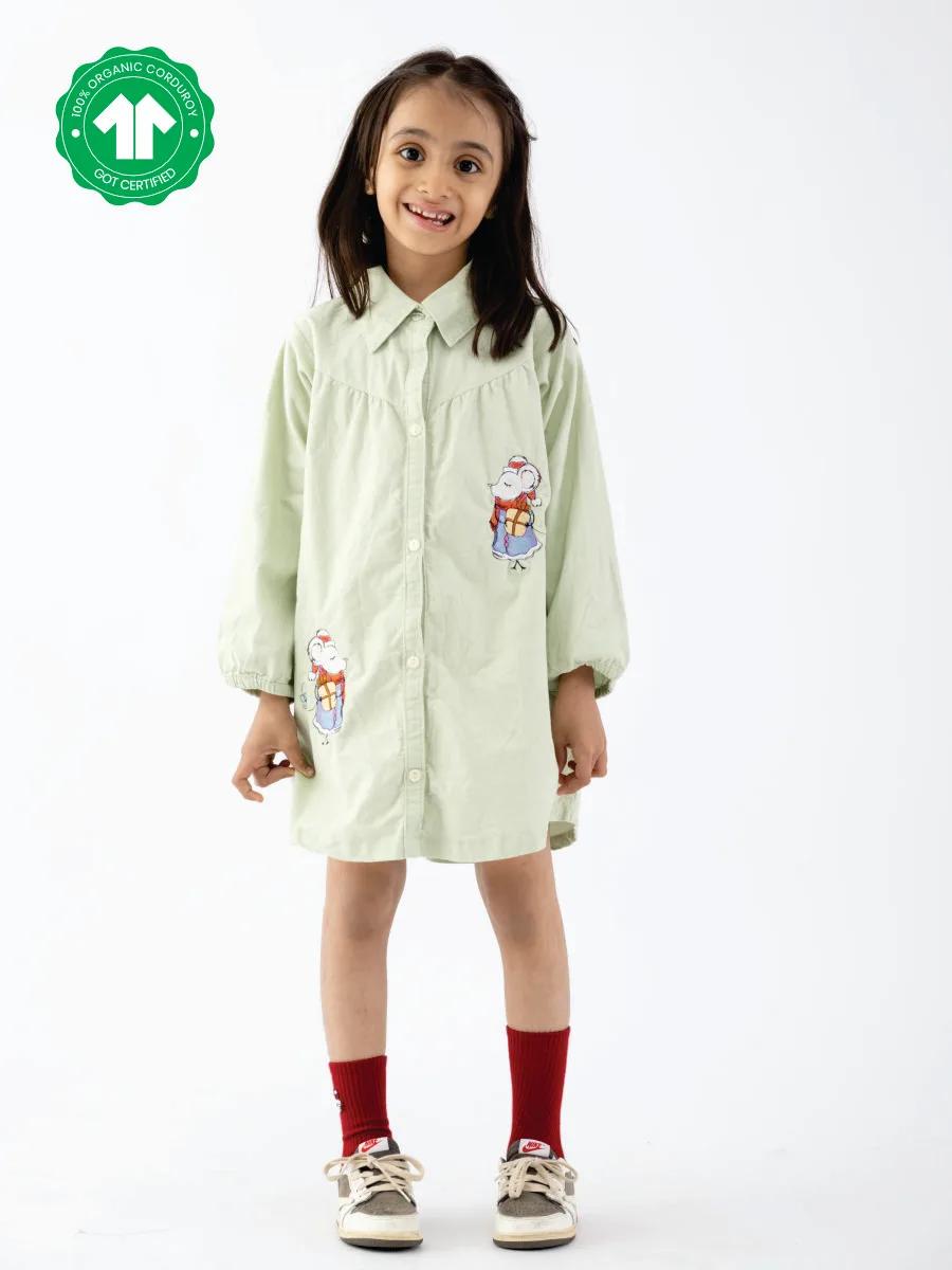 Girls Organic Corduroy Mouse Shirt Dress, view 7 of 10