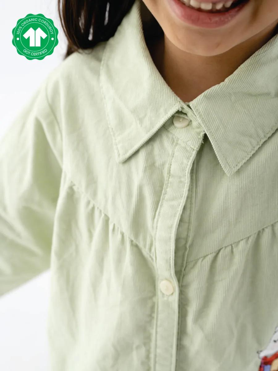 Girls Organic Corduroy Mouse Shirt Dress, view 9 of 10