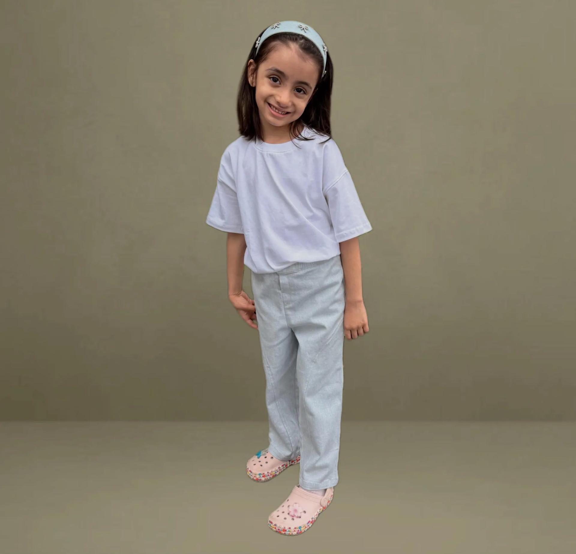 Girls Light Blue Denim Pant with Cherry