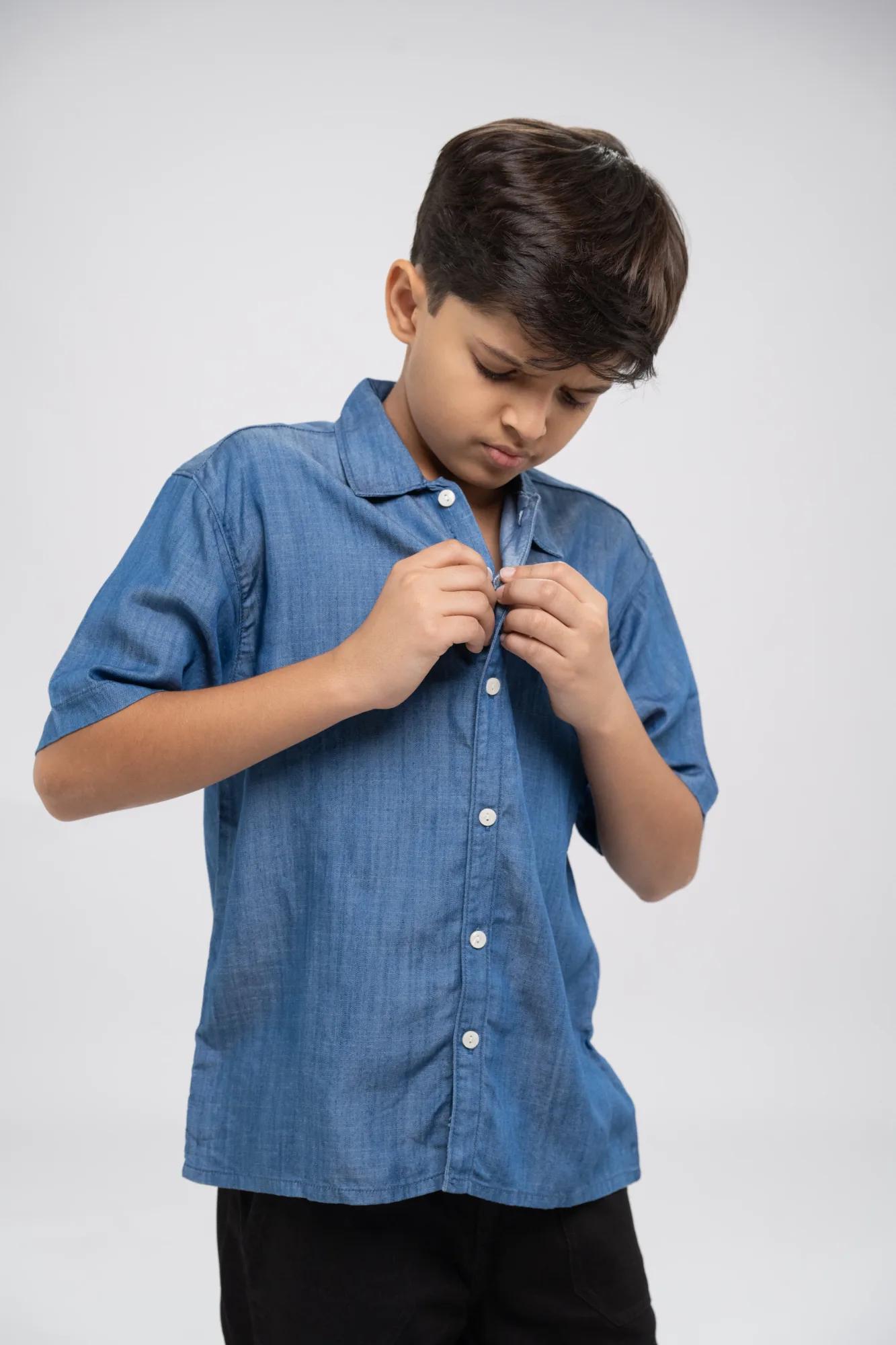 Denim Half-Sleeve Shirt, view 3 of 4