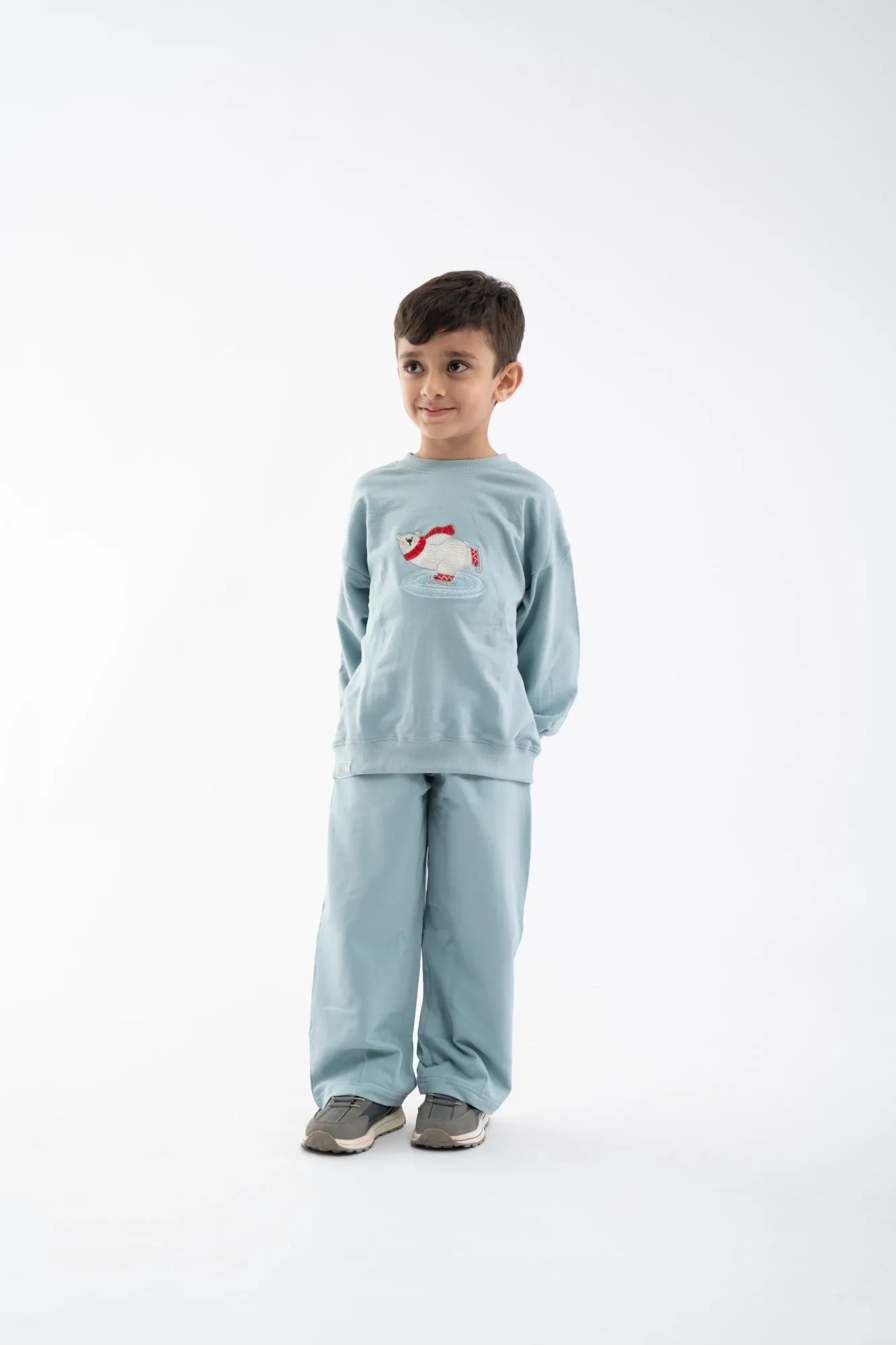 Boys Bear Embroidered Scam Blue Co-Ord Set, view 2 of 4