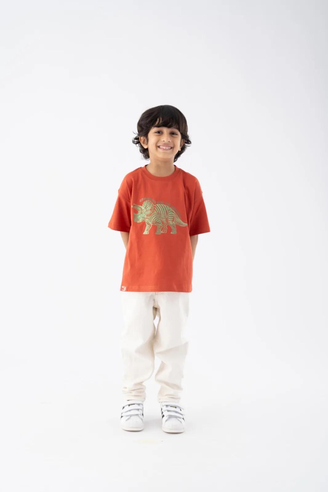 Triceratops Stomp Rust Brown Tee